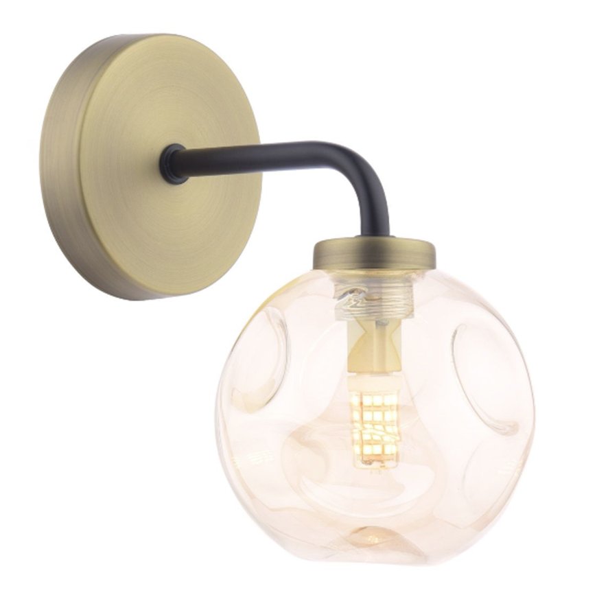 Dar Lighting Dar Lainey - Wall Light (Matt Black and Antique Brass With Closed Organic Amber Glass)