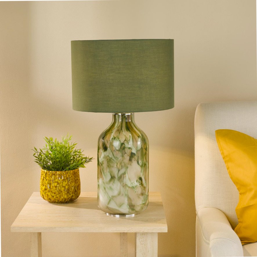 Dar Lighting Dar - Nuria Table Lamp Green Art Glass With Shade