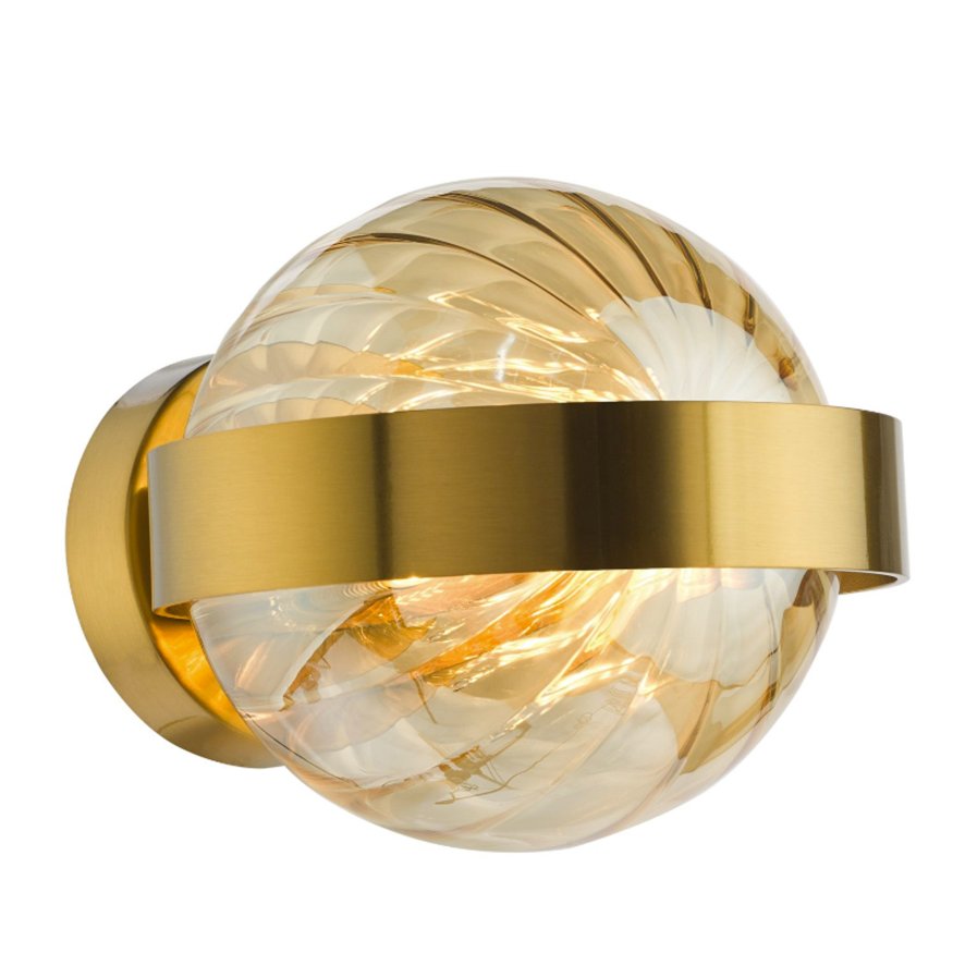 Dar Lighting Dar - Ophira Wall Light (Antique Gold and Amber Ribbed Glass)