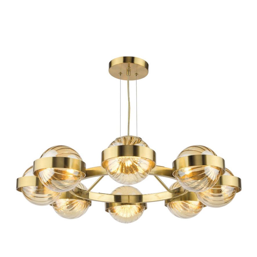 Dar Lighting Dar - Ophira 8 Light Pendant (Antique Gold and Amber Ribbed Glass)