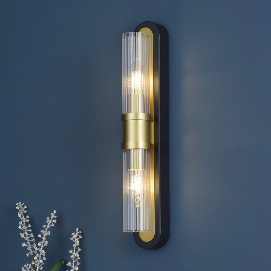 Dar Lighting Dar Rhian - 2 Light Wall Light (Matt Black and Ribbed Glass)