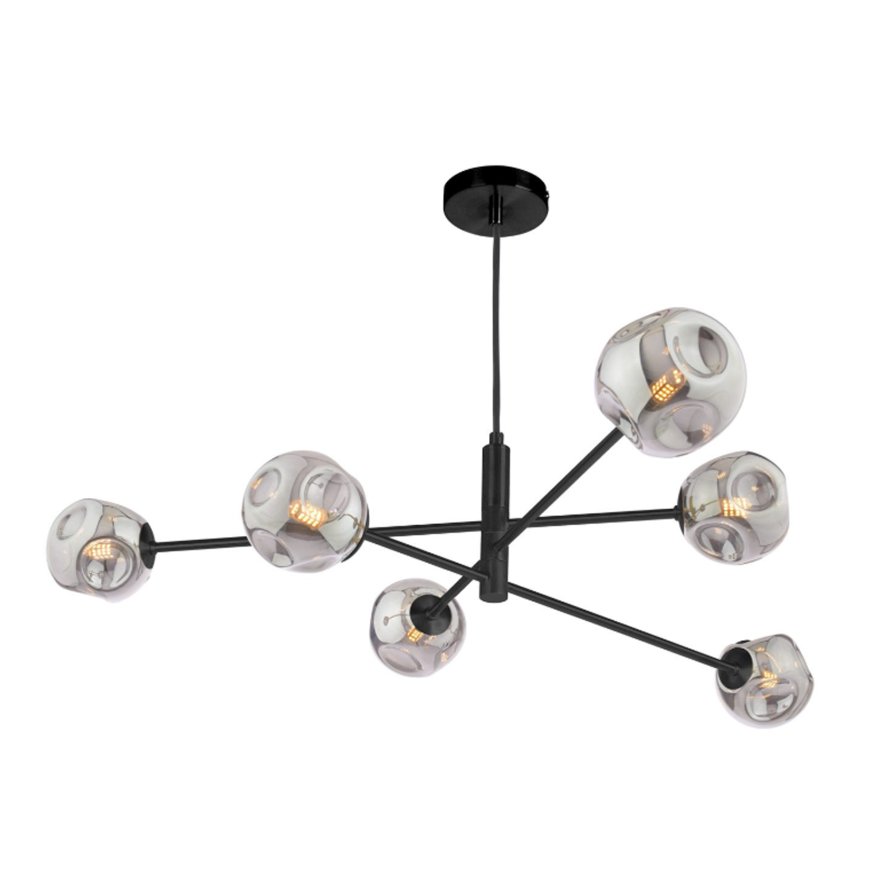Dar Lighting Dar - Vignette 6 Light Pendant Matt Black With Smoked Glass