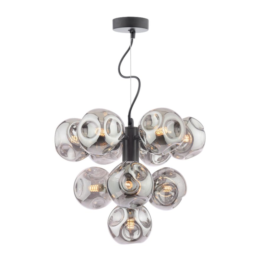 Dar Lighting Dar Vine - 10 Light Pendant (Satin Black With Closed Organic Smoked Glass)