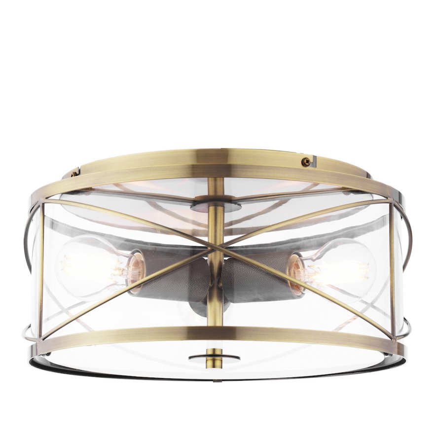 Dar Lighting Laura Ashley - Beckworth 3 Light Flush (Antique Brass and Glass)