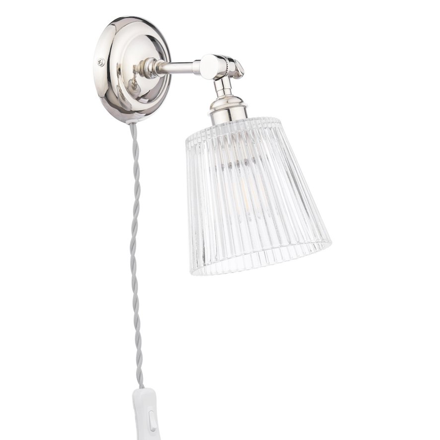 Dar Lighting Laura Ashley - Callaghan Plugged Wall Light (Polished Nickel with Glass)