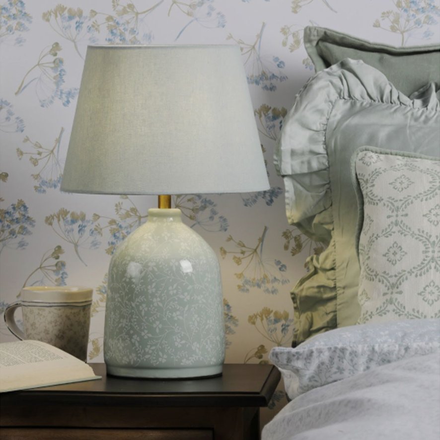 Dar Lighting Laura Ashley - Campion Table Lamp (Duck Egg Ceramic with Shade)