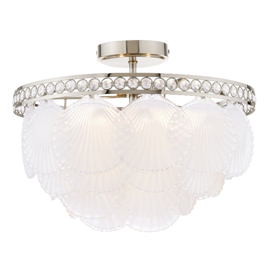 Dar Lighting Laura Ashley - Caverton 4 Light Semi-Flush Ceiling Light (Polished Nickel and Glass)