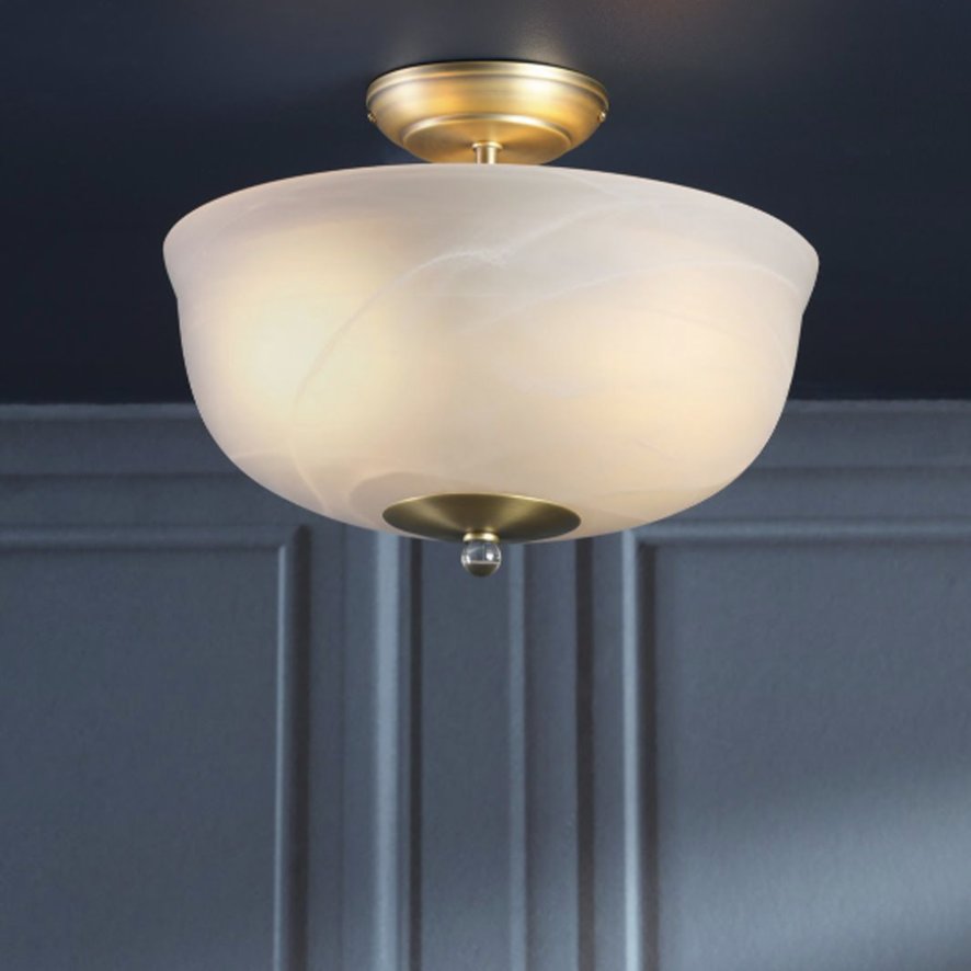 Dar Lighting Laura Ashley - Cossington Ceiling Light (Matt Antique Brass and White Marble Effect Glass)