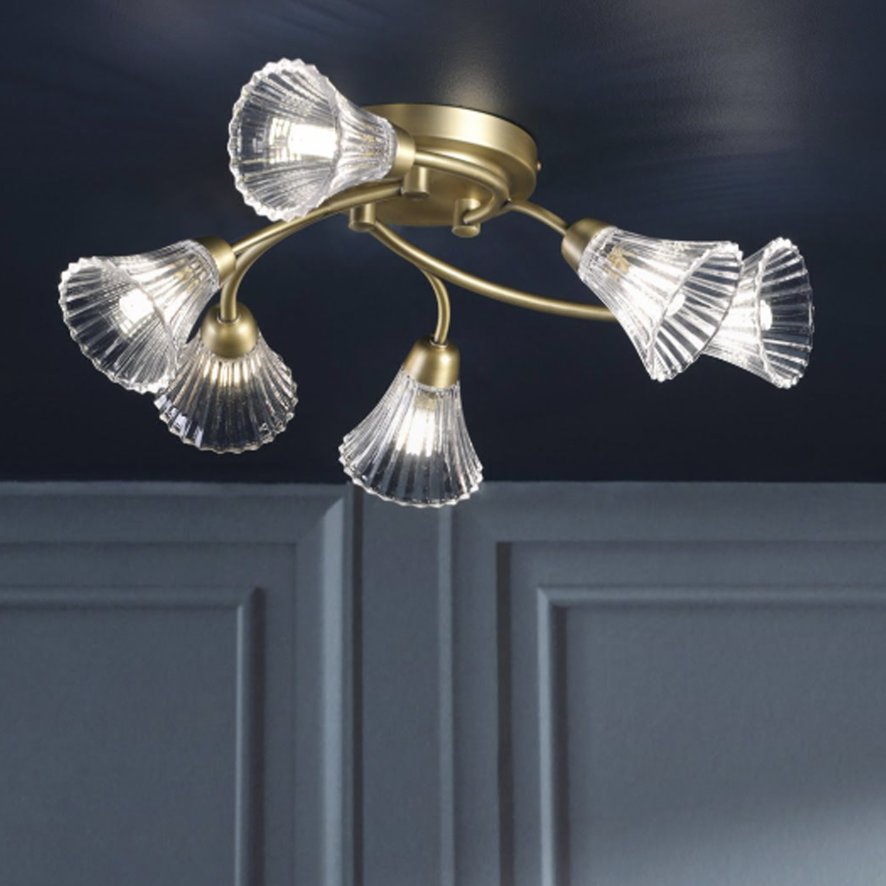 Dar Lighting Laura Ashley - Lanton Semi-Flush Ceiling Light (Matt Antique Brass)