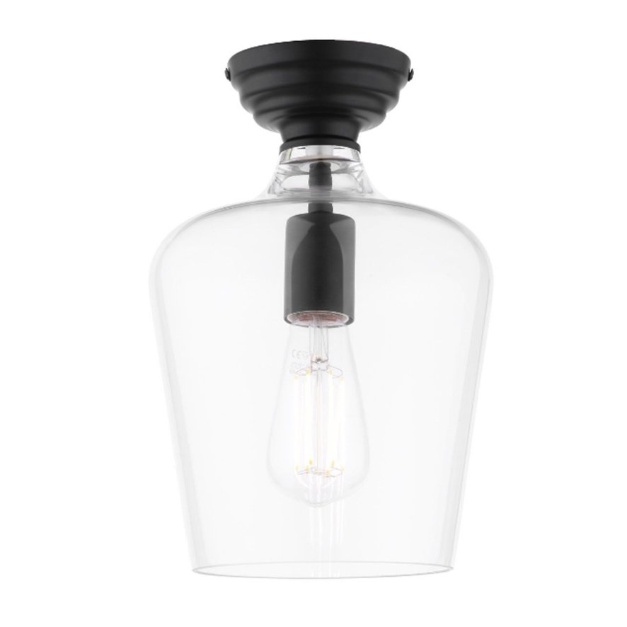 Dar Lighting Laura Ashley - Ockley Semi-Flush Ceiling Light (Black and Glass)