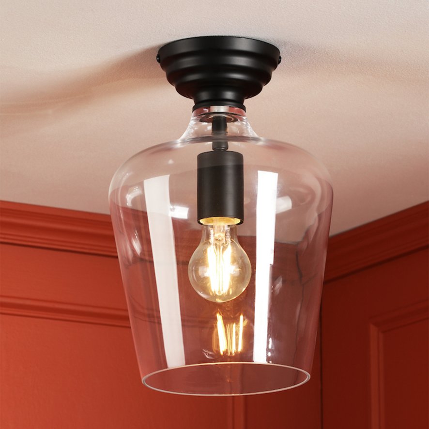 Dar Lighting Laura Ashley - Ockley Semi-Flush Ceiling Light (Black and Glass)