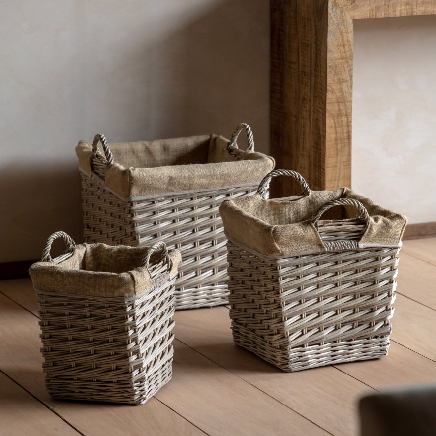 Gallery Direct Accessories - Faden Square Lined Basket Natural (Set of 3)