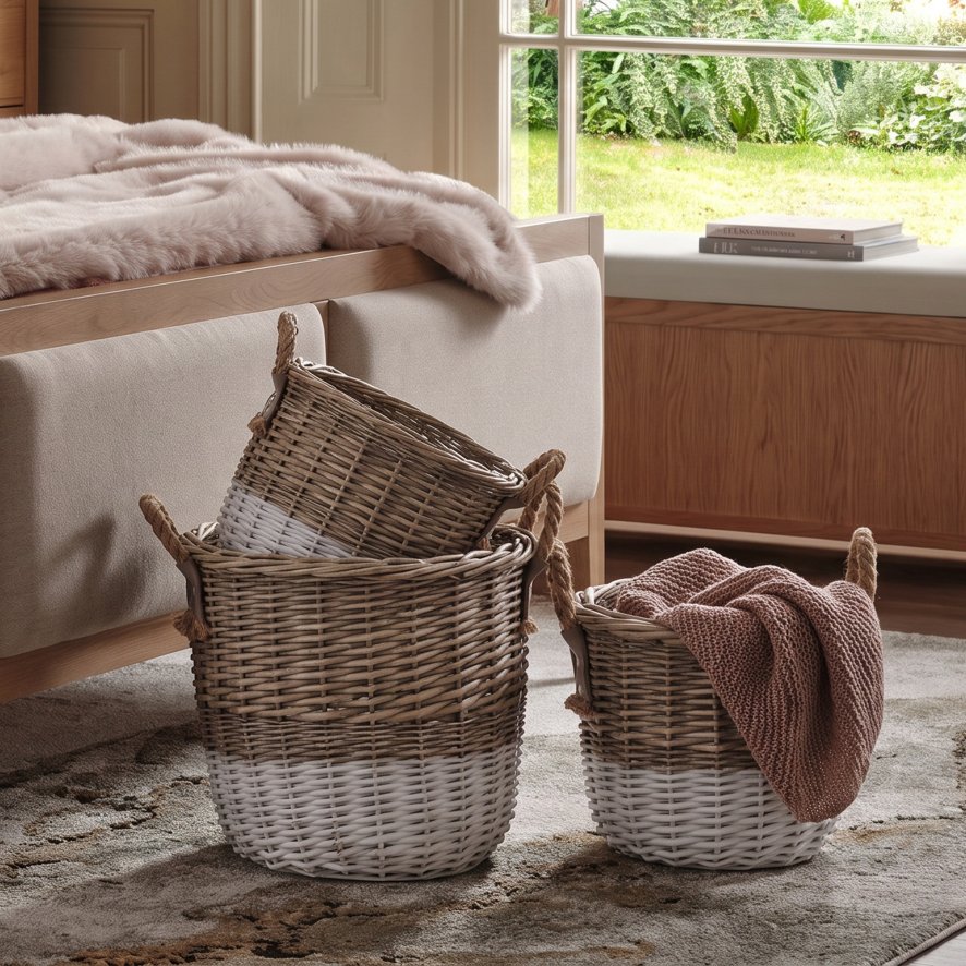 Gallery Direct Accessories - Dual Tone Hand Woven Willow Storage Basket Nest (Set of 3)