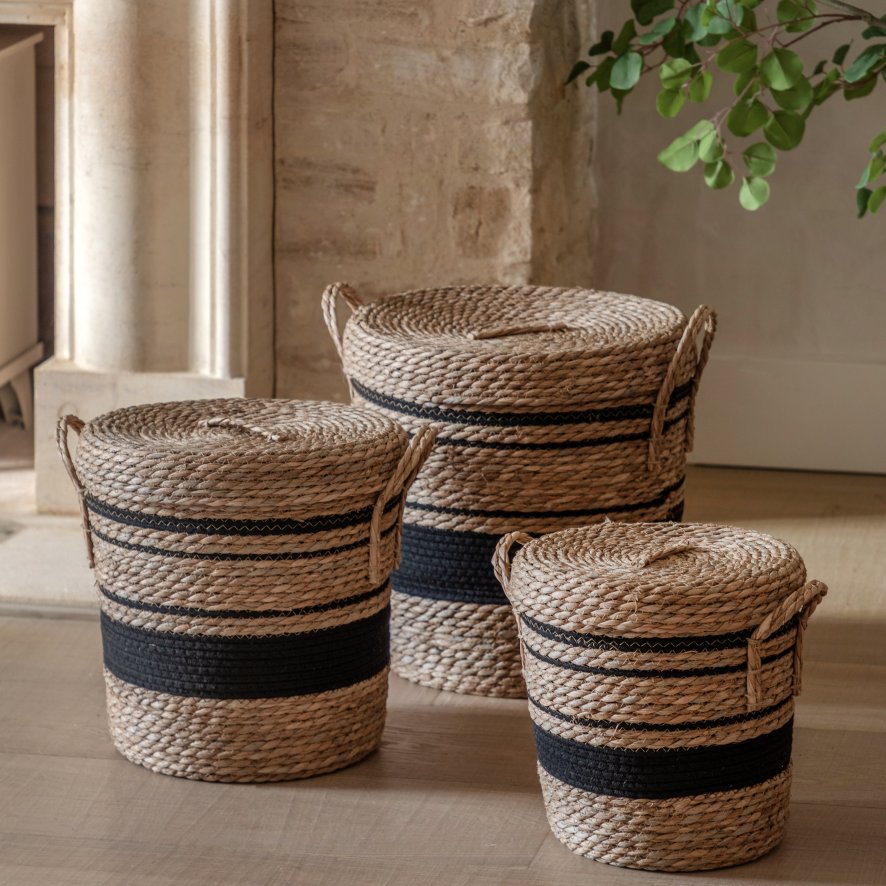 Gallery Direct Accessories - Linen Basket Nest with Black Stripe (Set of 3)