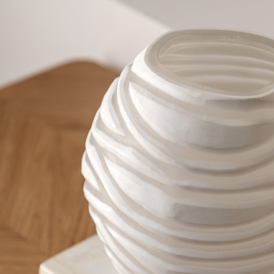 Gallery Direct Accessories - Andorra Handblown Carved Glass Vase White Small