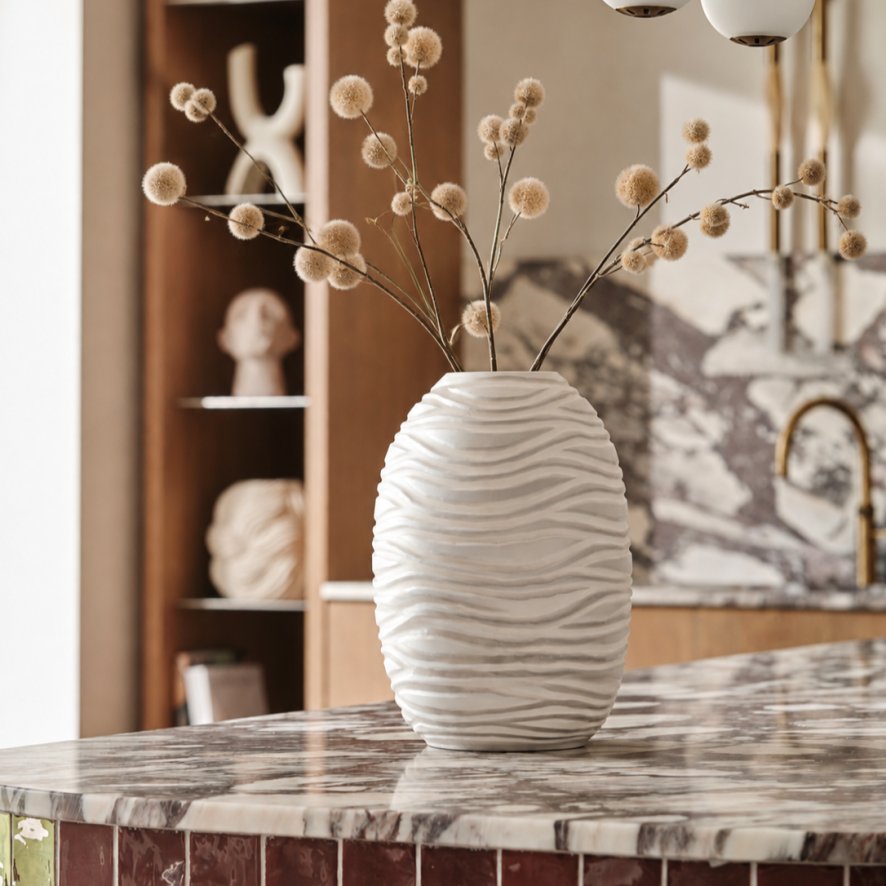 Gallery Direct Accessories - Andorra Handblown Carved Glass Vase White Large