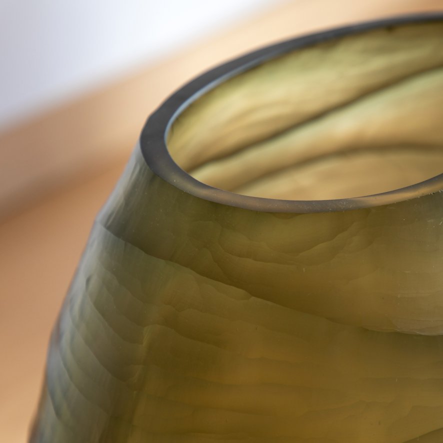 Gallery Direct Accessories - Sintra Handblown Carved Glass Vase Olive (Large)