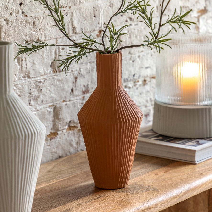 Gallery Direct Accessories - Zahara Ribbed Cast Metal Vase Terracotta H305mm