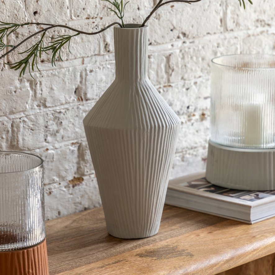 Gallery Direct Accessories - Zahara Ribbed Cast Metal Vase Parchment H380mm