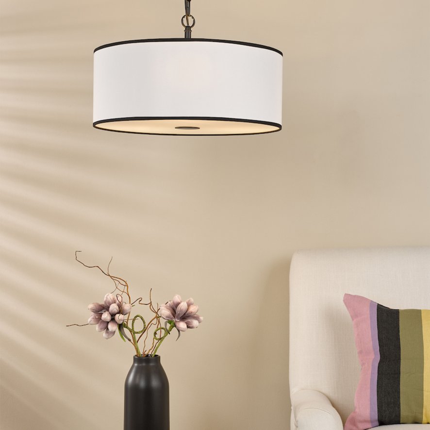 Dar Lighting Dar Jemima - 3 Light Pendant White and Matt Black With Shade