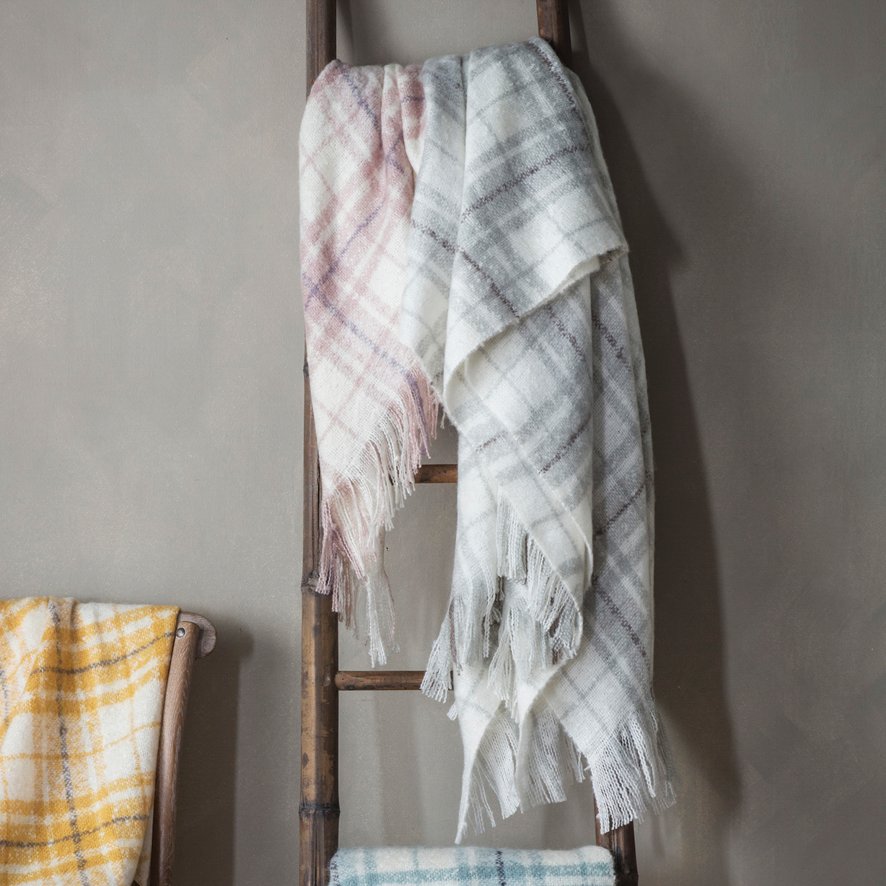 Gallery Direct Throws - Check Faux Mohair Grey