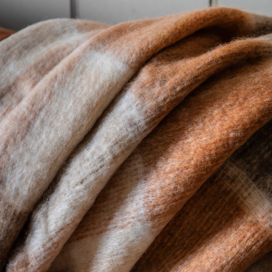 Gallery Direct Throws - Check Faux Mohair Rust