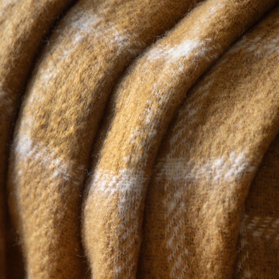Gallery Direct Throws - Poly Faux Mohair Check (Mustard)
