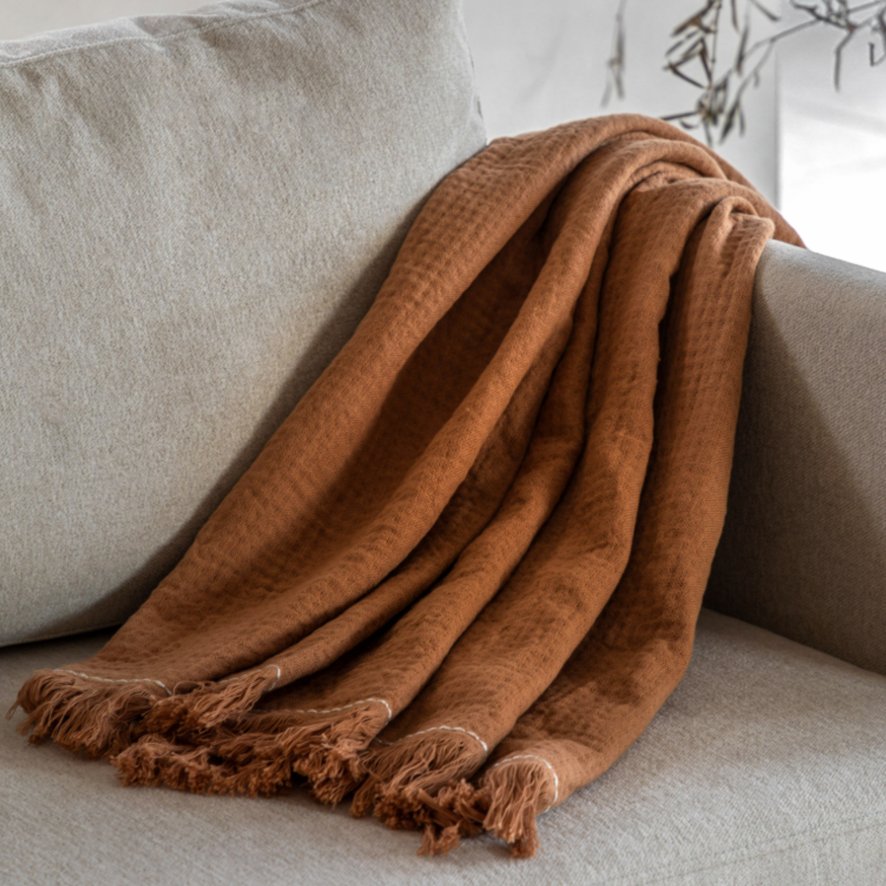 Gallery Direct Throws - Stitched Border Waffle (Apricot)