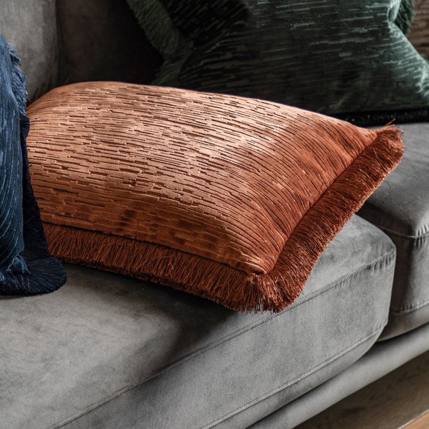 Gallery Direct Cushions - Terracota Cut Velvet Fringe