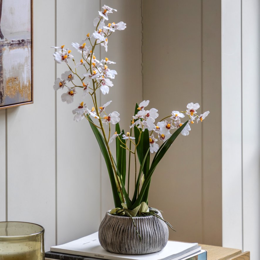 Gallery Direct Faux Plants - Orchid White in Low Ceramic Pot