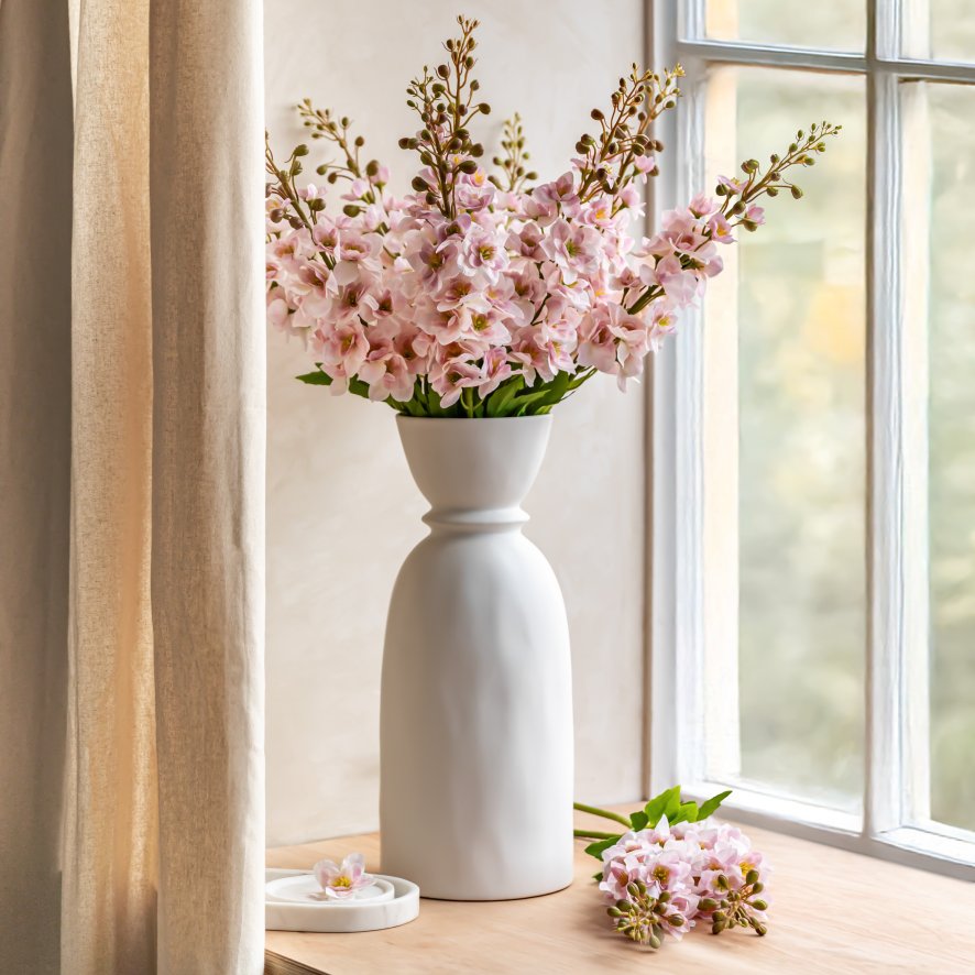 Gallery Direct Faux Flowers - Vintage Hollyhock Floral Stem Tall Pink (12pk)