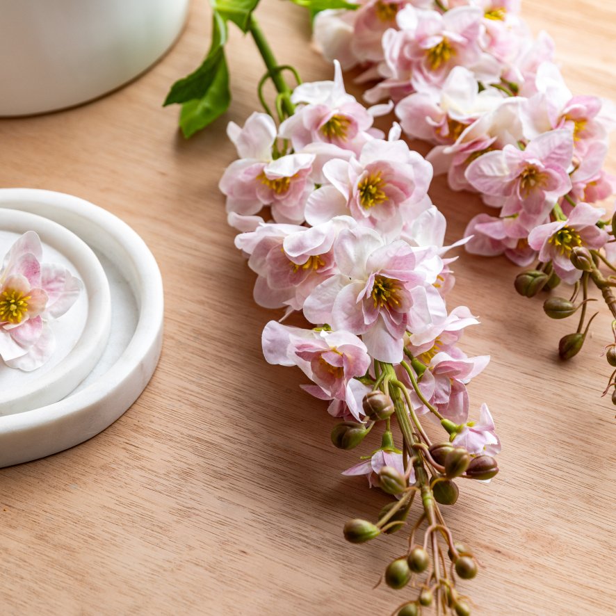 Gallery Direct Faux Flowers - Vintage Hollyhock Floral Stem Tall Pink (12pk)