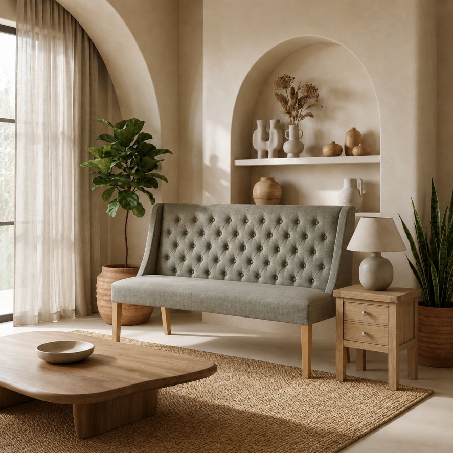 Global Home Group Providence (White Wash) - Grey Button Back Sofa