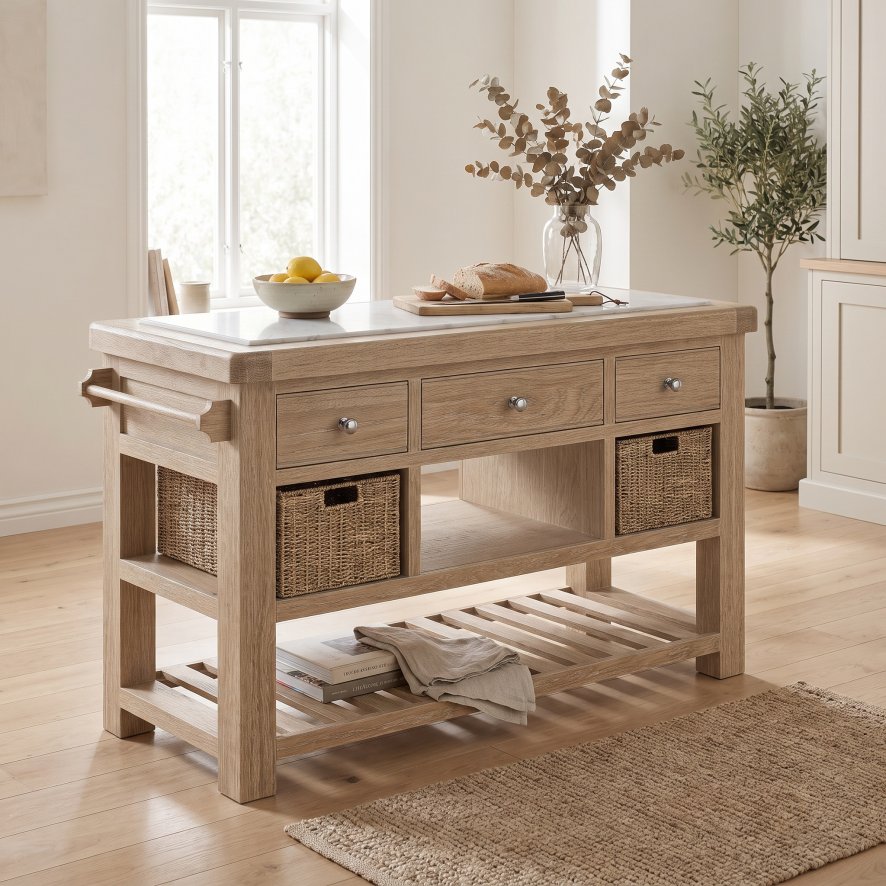Global Home Group Providence (White Wash) - Large Kitchen Island