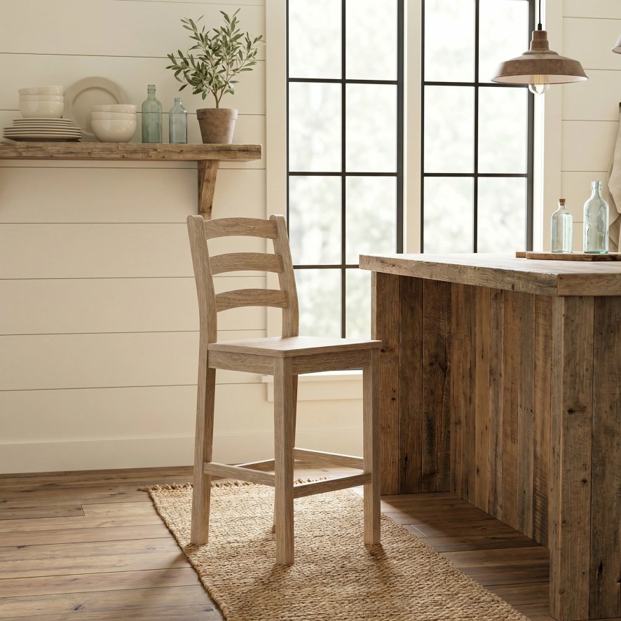 Global Home Group Providence (White Wash) - Bar Stool Without Cushion