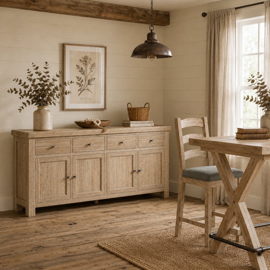 Global Home Group Providence (White Wash) - Sideboard with 4 Drawers + 4 Doors