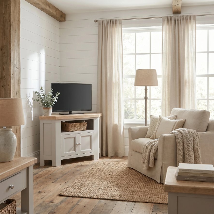 Global Home Group New Hampshire - Corner TV Unit with 2 Doors (Stone Grey)