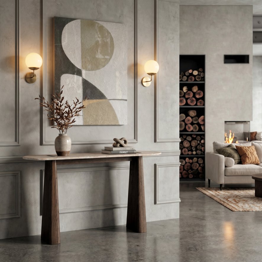 Global Home Group Vermont - Console Table (Travertine Top)