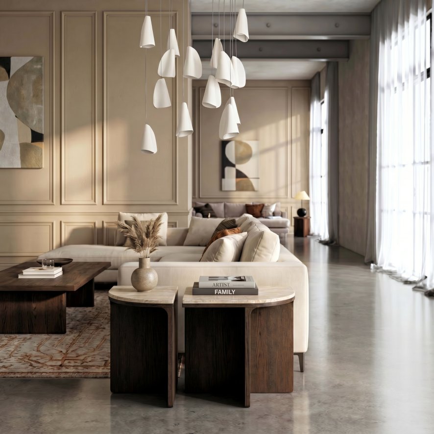 Global Home Group Vermont - Half Moon Nest Of Tables (Travertine Top)