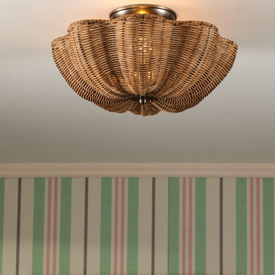 Joules Lighting Joules - Braywick 2 Light Flush Satin Bronze and Rattan Shade