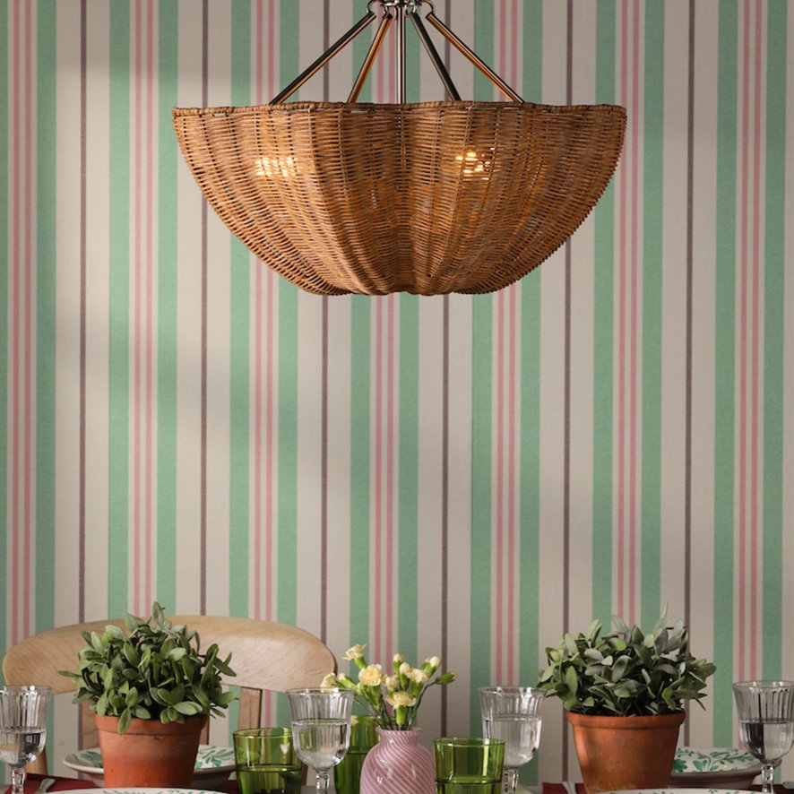 Joules Lighting Joules - Braywick 3 Light Pendant Satin Bronze and Rattan shade