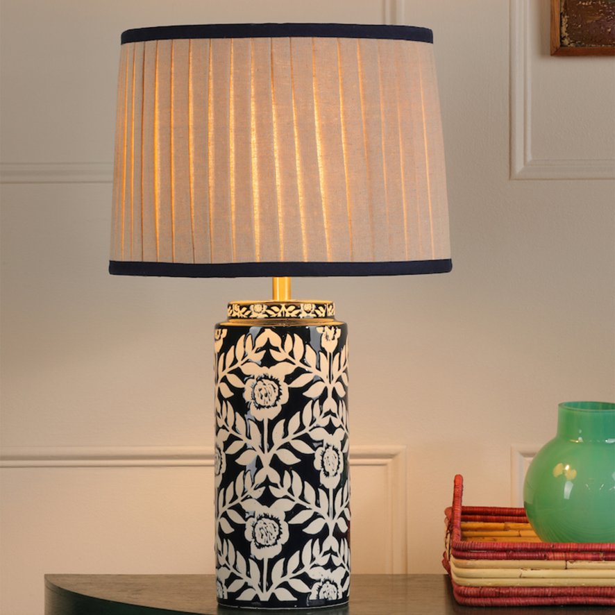 Joules Lighting Joules - Highclere Table Lamp Blue Ceramic and Antique Brass With Shade