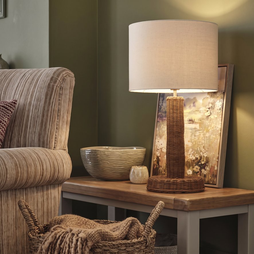 Joules Lighting Joules - Portree Table Lamp Rattan and Satin Bronze With Shade