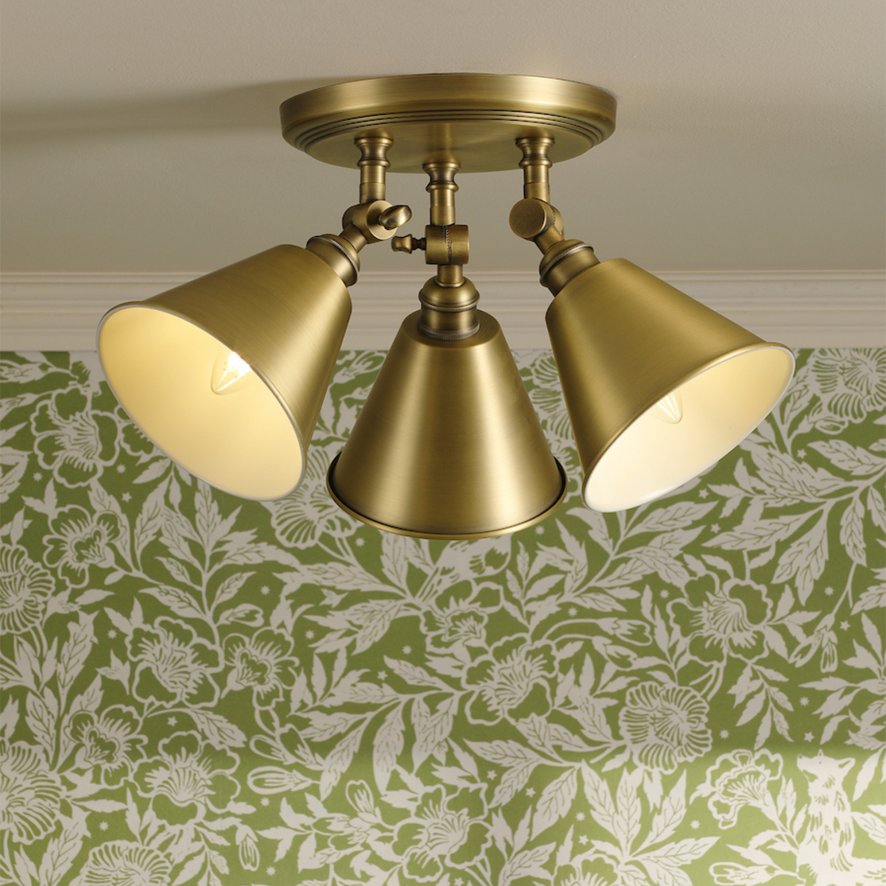 Joules Lighting Joules Wollaton - 3 Light Plate Spotlight Matt Antique Brass and Matt White