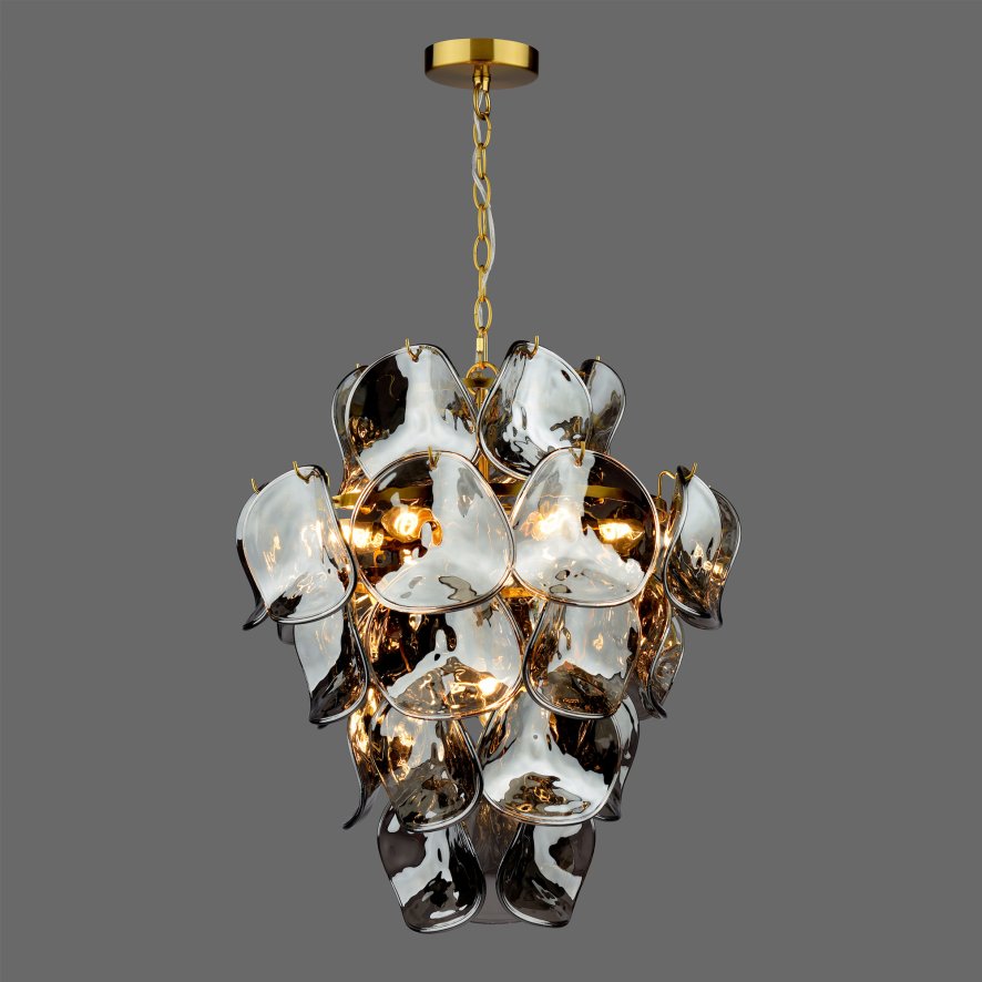 Dar Lighting Dar Genoa - 8 Light Pendant Natural Brass and Smoked Glass