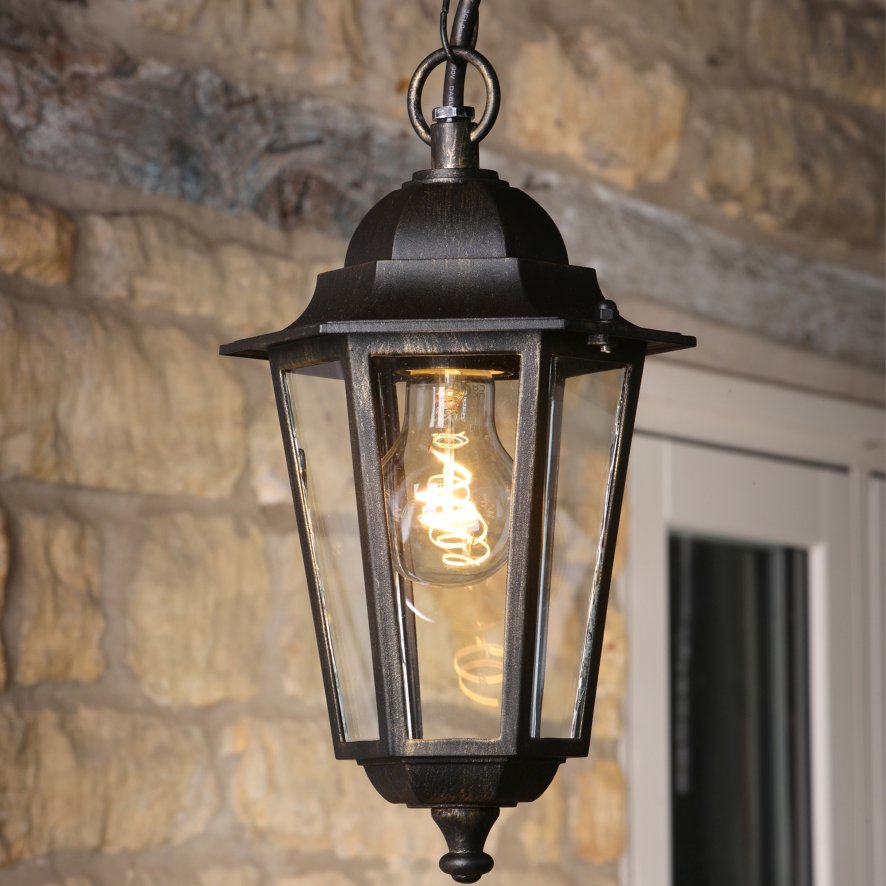 English Heritage Lighting English Heritage - Audley End IP44 Outdoor Pendant (Hand-brushed Black/Gold and Glass)