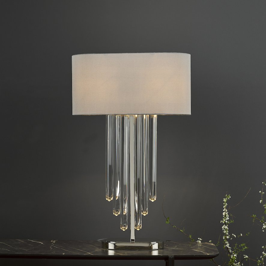 English Heritage Lighting English Heritage - Eltham 2 Light Table Lamp Polished Nickel and Crystal With Shade