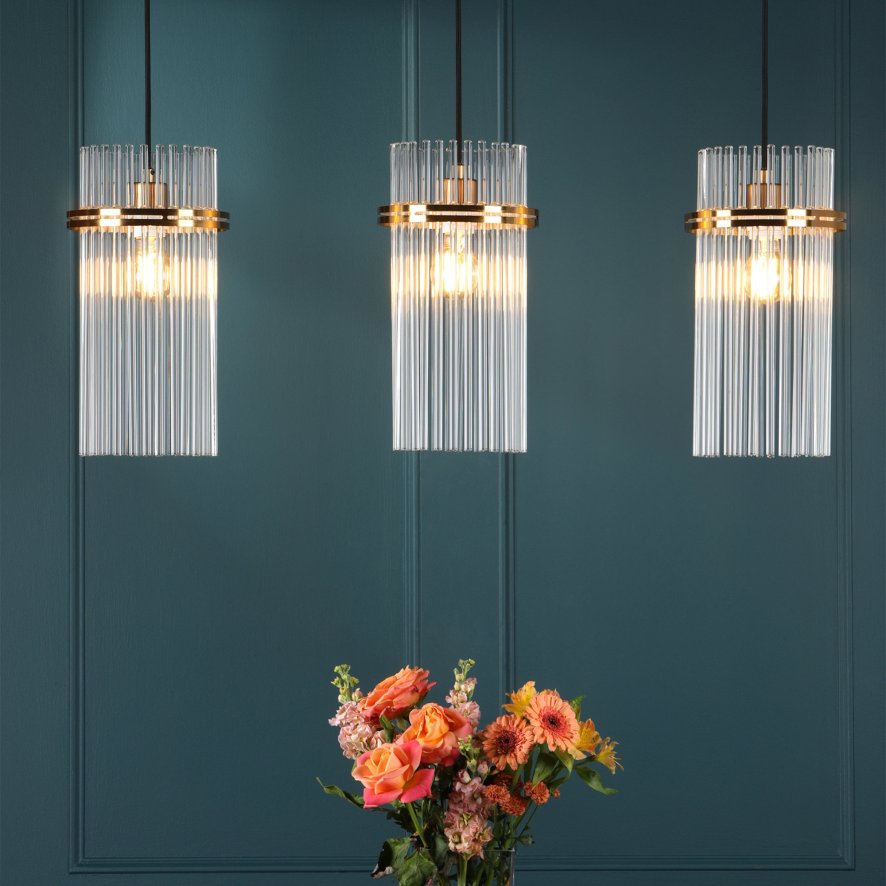 English Heritage Lighting English Heritage - Eltham 3 Light Bar Pendant Antique Gold and Glass