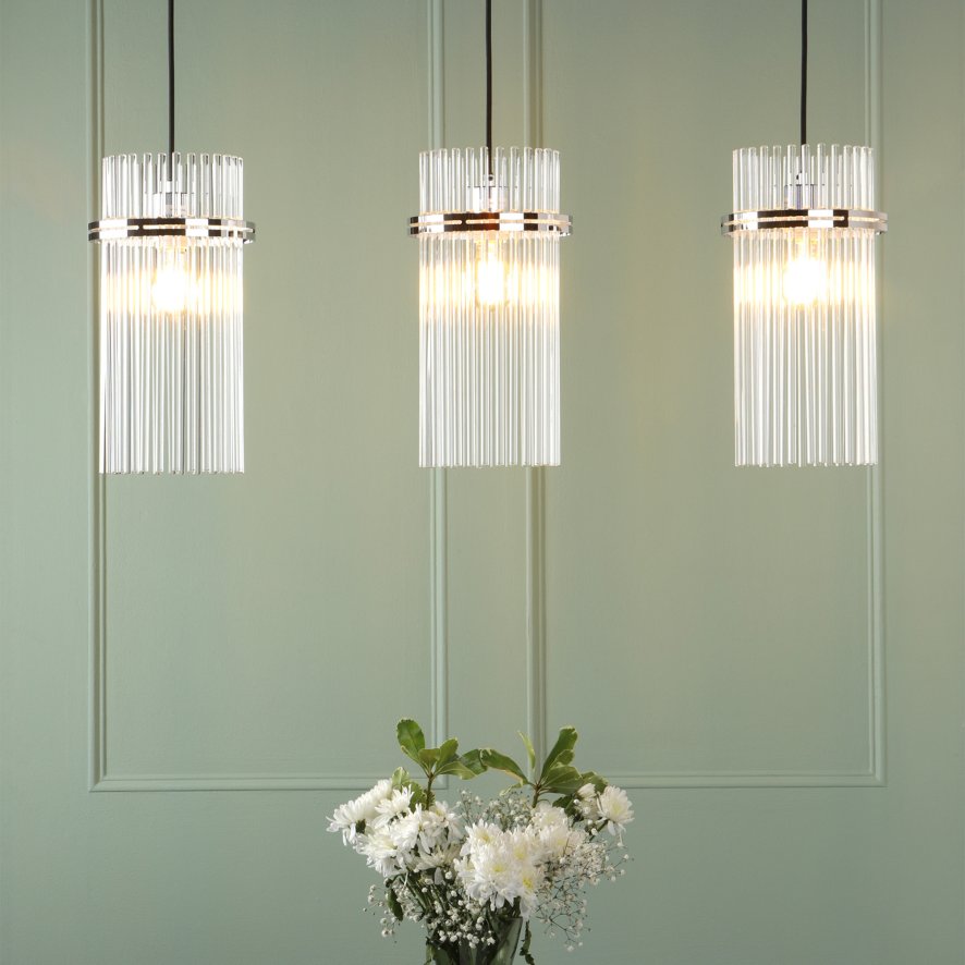 English Heritage Lighting English Heritage - Eltham 3 Light Bar Pendant Polished Nickel and Glass
