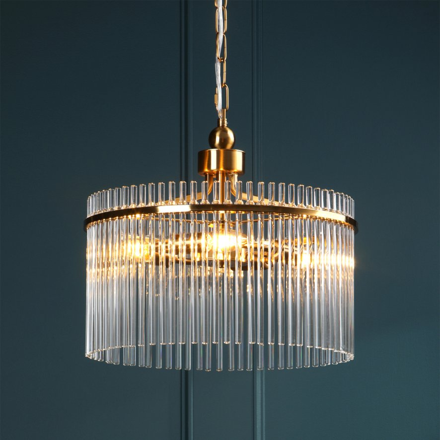English Heritage Lighting English Heritage - Eltham 4 Light Pendant Antique Gold and Glass